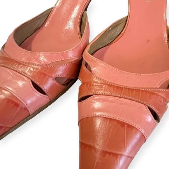 Valentino Embossed Leather Kitten Heels Mule Slides Pink Rose Size 37.5 / US 7.5 - Picture 7 of 15